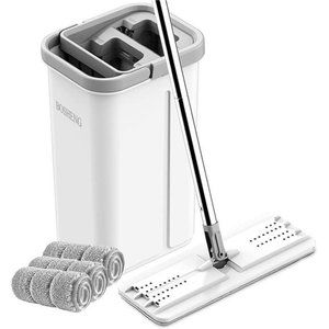 Mop and Bucket with Wringer Set, Hands Free Flat Floor Mop and Bucket, 3Washable